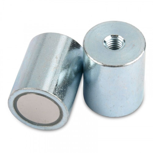 NdFeB - Base magnética cilíndrica con rosca interior, carcasa de acero galvanizado