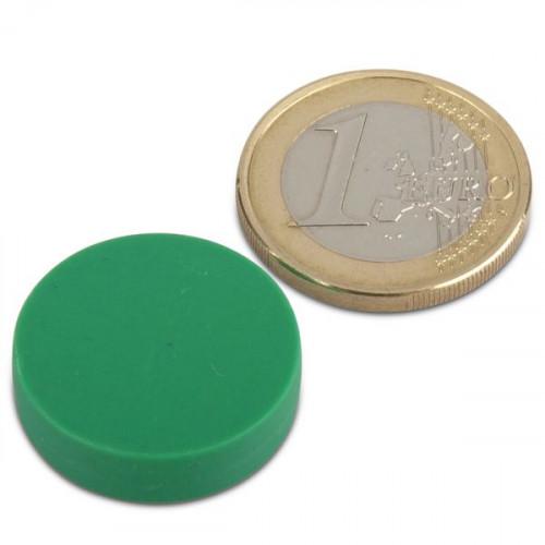 Imán de neodimio Ø 22,0 x 6,0 mm recubierto de plástico - verde - sujeta 4,1 kg