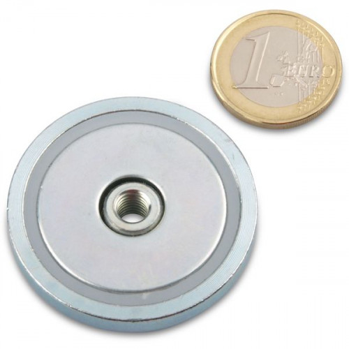 Pinza plana magnética de neodimio Ø 42,0 x 8,0 mm, rosca interior M6 - sujeta 40 kg