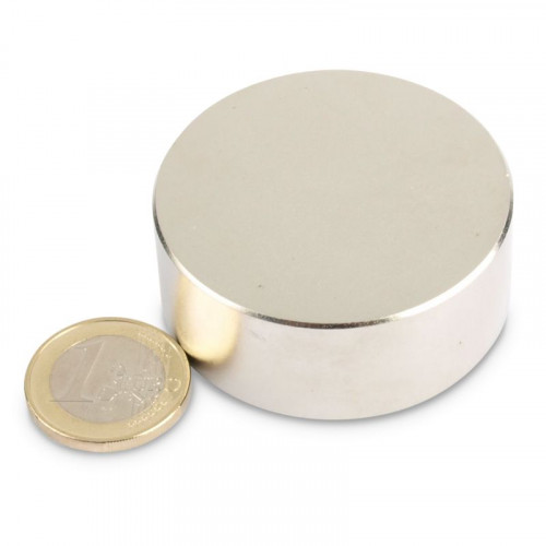 Disco magnético Ø 50,0 x 20,0 mm N52 níquel - sujeta 88 kg