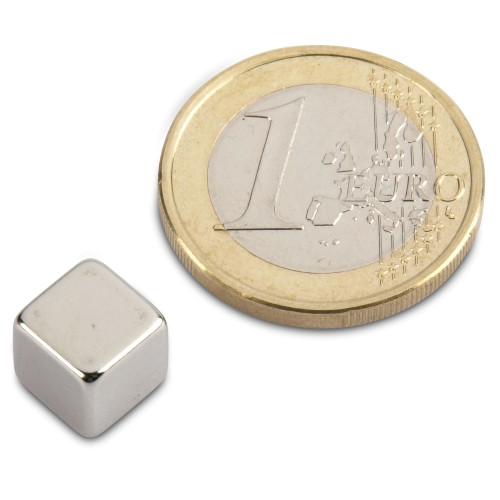 Cubo magnético 8,0 x 8,0 x 8,0 mm N40 níquel - sujeta 4 kg