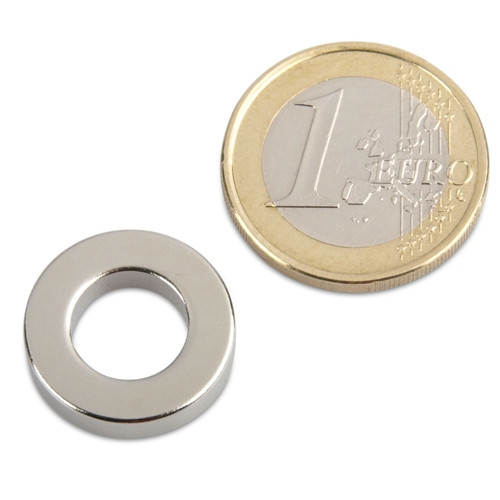 Aro magnético Ø 18,0 x 10,0 x 4,0 mm N40 níquel - sujeta 4,4 kg