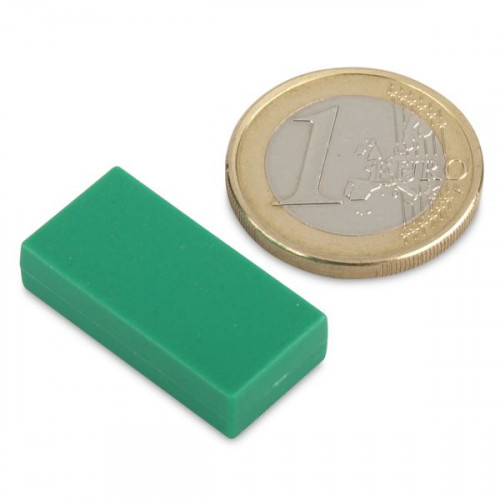 Imán de neodimio 25,4 x 12,7 x 6,3 mm con funda de plástico - verde - sujeta 3,8 kg