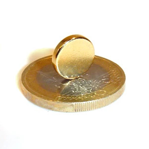 Disco magnético Ø 10,0 x 2,0 mm N40 oro - sujeta 1,1 kg