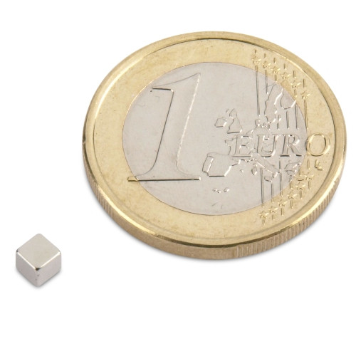 Cubo magnético 3,0 x 3,0 x 3,0 mm N45 níquel - sujeta 400 g
