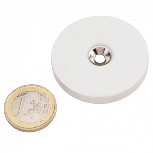 Aro magnético Ø 43,5 mm con avellanador engomado blanco - sujeta 10,2 kg