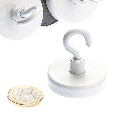 Gancho magnético Ø 40 mm - ferrita - blanco - sujeta 12,5 kg