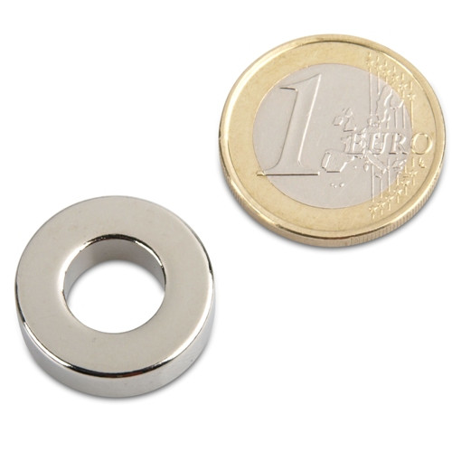 Aro magnético Ø 20,0 x 10,0 x 6,0 mm N44 níquel - sujeta 7,9 kg