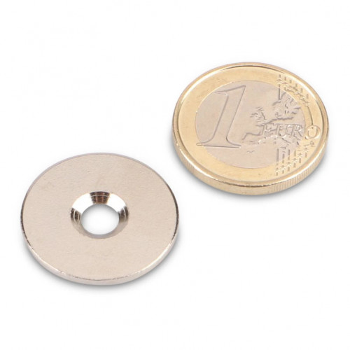 Disco metálic Ø 23 mm con agujero y avellanad níquel