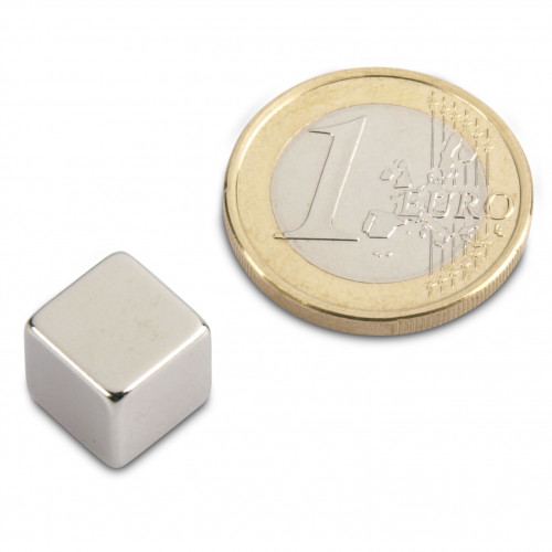 Cubo magnético 10,0 x 10,0 x 10,0 mm N42 níquel - sujeta 7 kg