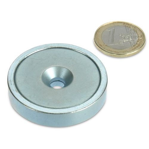 Pinza plana magnética de neodimio Ø 42,0 x 9,0 mm con avellanad - sujeta 55 kg