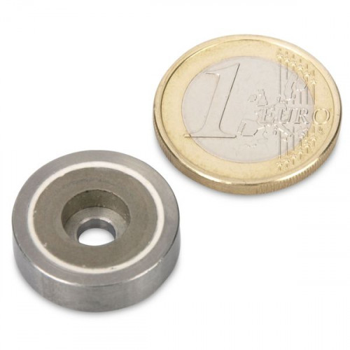 SmCo pinza plana Ø 20,0 x 6,0 mm, con taladro, acero inoxidable, 6 kg