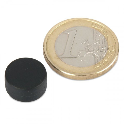Imán de neodimio Ø 12,7 x 6,3 mm recubierto de plástico - negro - sujeta 2 kg