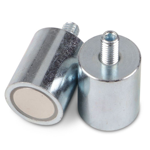 NdFeB - Base magnética cilíndrica con vástago roscado, carcasa de acero galvanizado