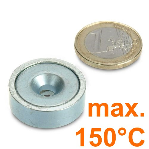 Pinza plana magnética de neodimio Ø 25,0 x 8,0 mm con avellanad - 150°C