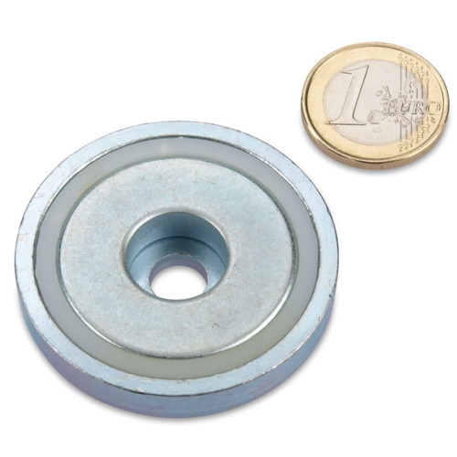 Pinza plana magnética de neodimio Ø 48,0 x 11,5 mm con taladro - sujeta 63 kg