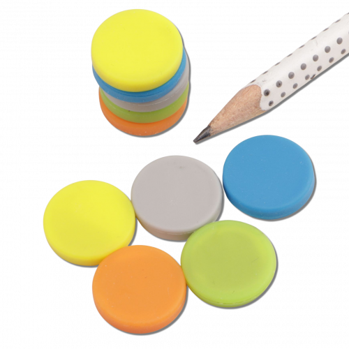 Imán de disco de neodimio Ø 18 mm, recubrimiento de silicona, colores surtidos, lote de 10