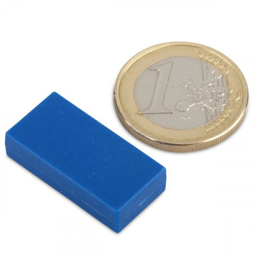 Imán de neodimio 25,4 x 12,7 x 6,3 mm con funda de plástico - azul - sujeta 3,8 kg